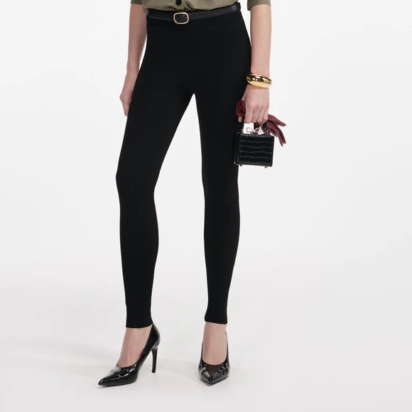 Self Portrait- BLACK BELTED KNIT LEGGINGS